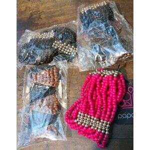 Paparazzi Jewelry Lot Of 5 Seed Bead Bracelets Stretch Black Brown Pink Silver